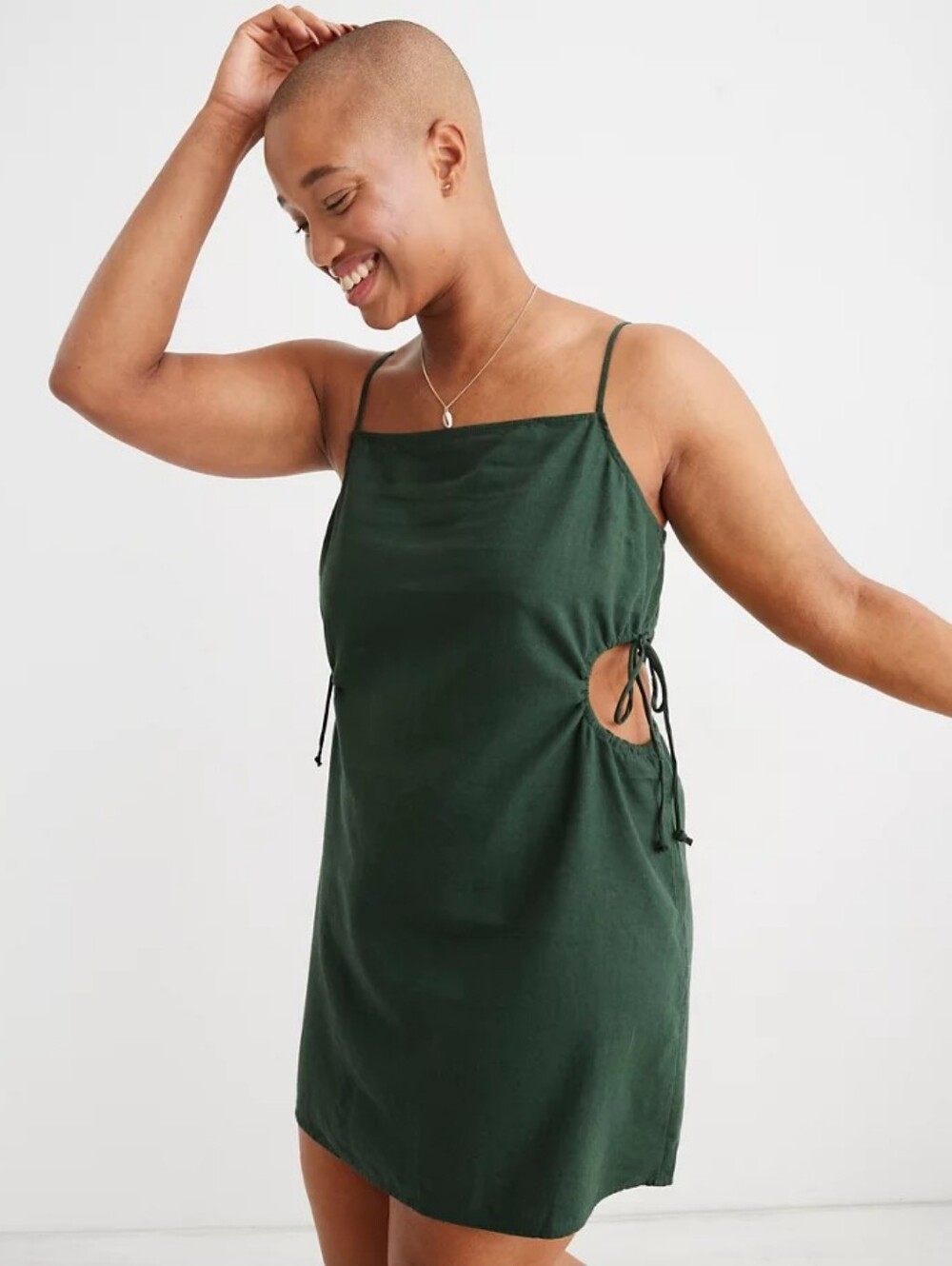 AERIE Side Cut Out Mini Sundress Sycamore Green Linen Blend XS BNWOT AE